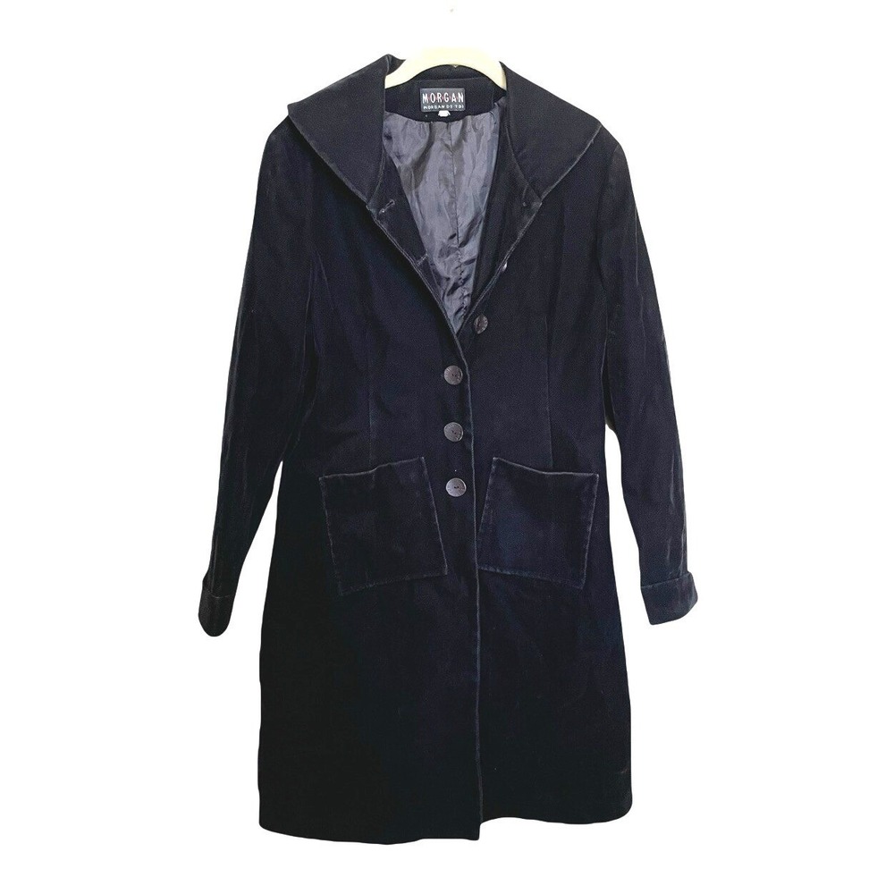vtg black velvet trench coat womens‎ S/M goth vamp vampire eduardian